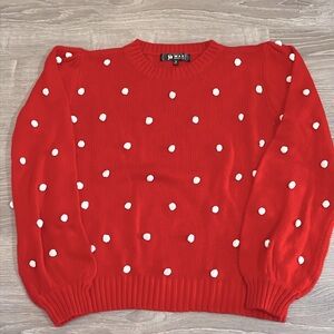 Ye Mak Sweater-Red with White poofs